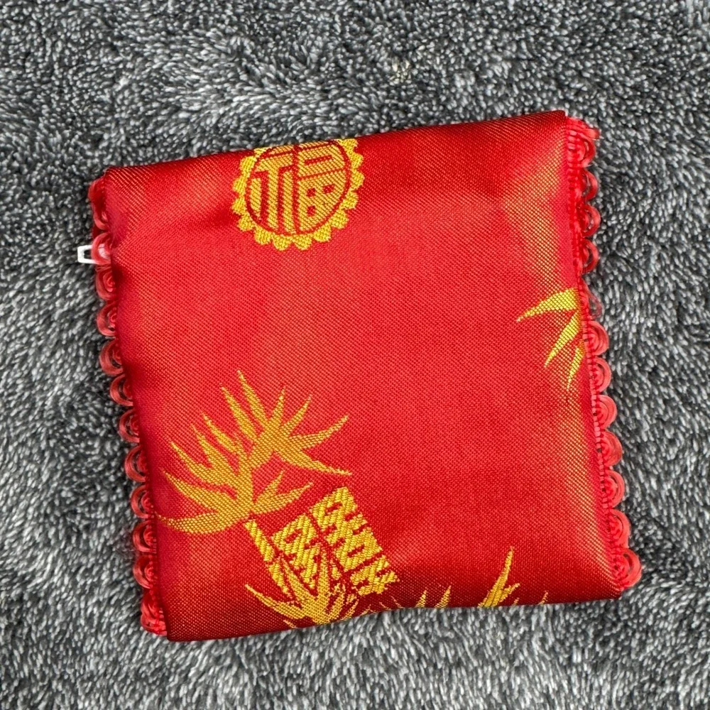 Vintage Red Gold Chinese Brocade Jewelry Pouch‎ Bamboo Snap Coin Purse Small Bag